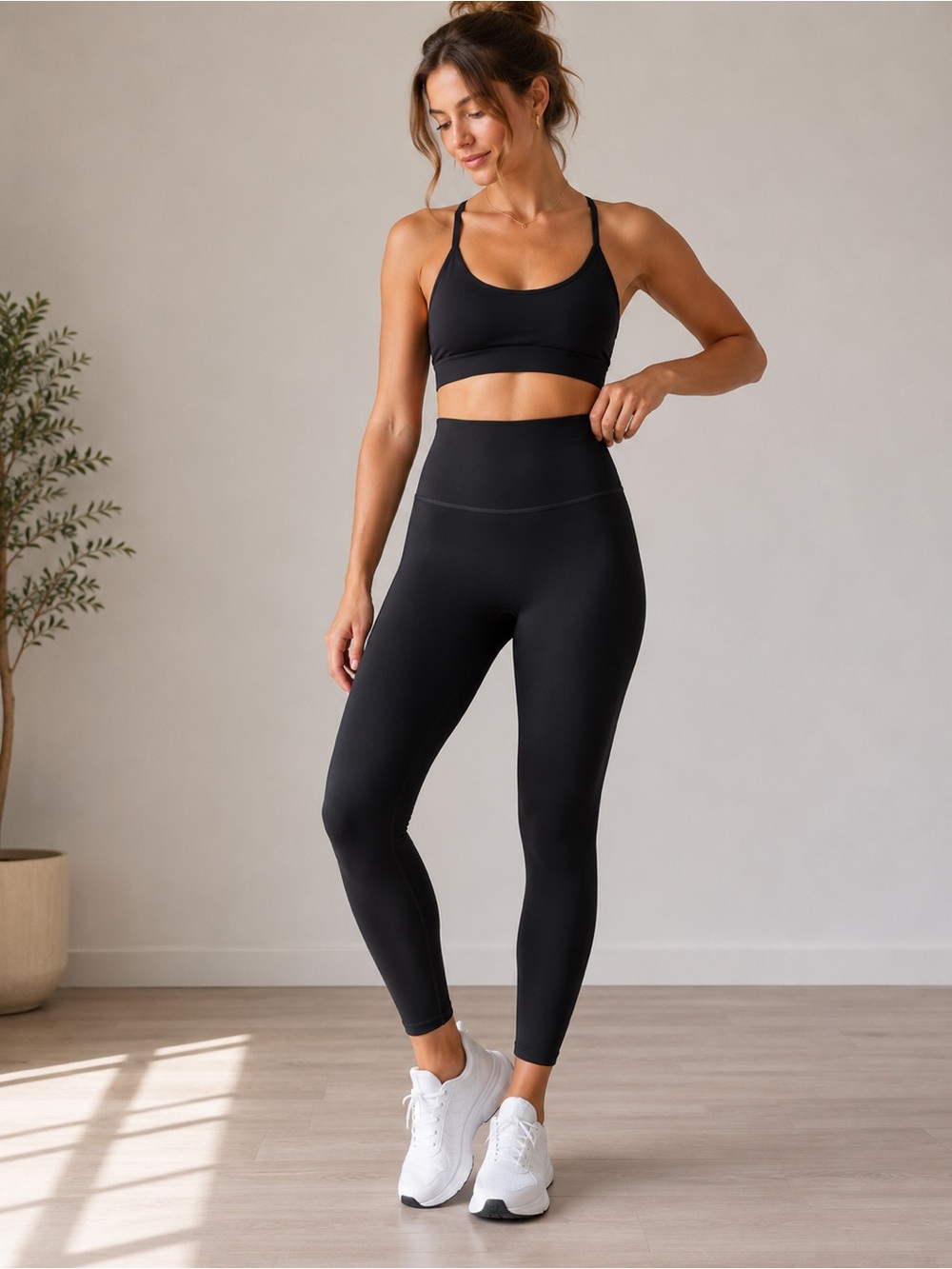 SPANX Booty Boost 7/8 Leggings Black High Rise Shaping Athletic Pants Size Large